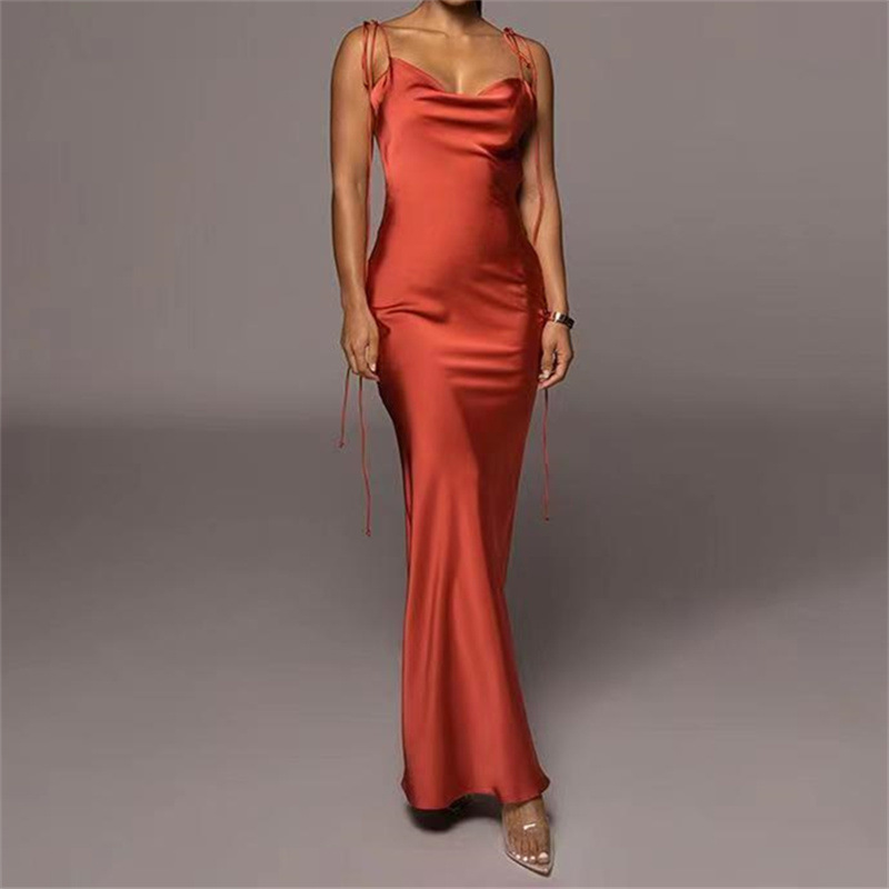 European and American style women's clothing 2023 Summer new Sexy Slim hip long solid color dress fashion temperament dress