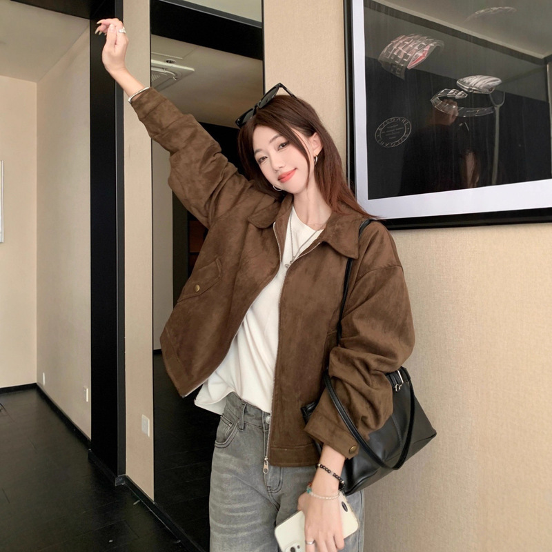 Maillard Short Suede Jacket for Women, Spring & Fall American Retro Lazy Chic, Cool and Sassy Leather Jacket Maillard Short Suede Jacket for Women, Spring & Fall American Retro Lazy Chic, Cool and Sassy Leather Jacket