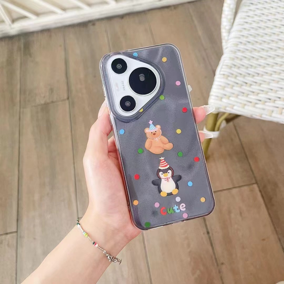 Estilo coreano ins Color Wave Point Penguin Bear para iPhone14 funda para teléfono móvil 15ProMax Apple 13 Huawei 70P