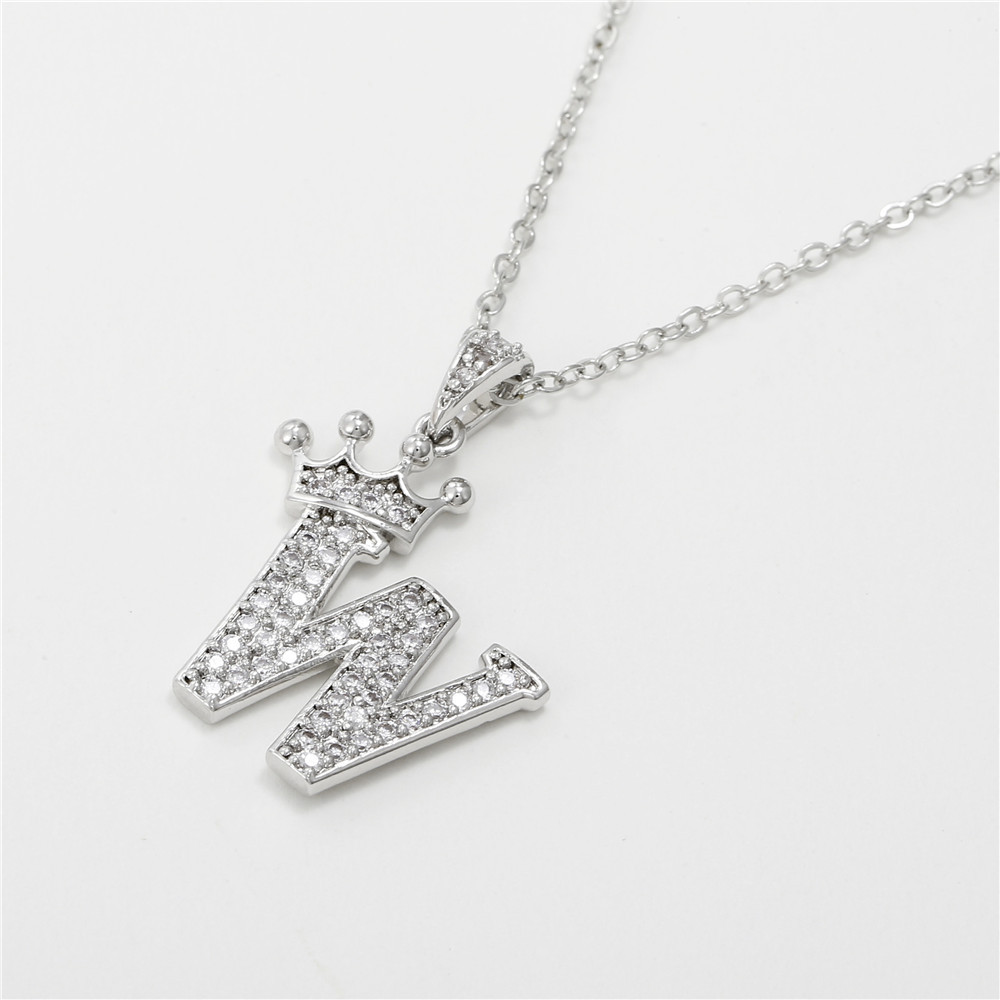 Fashion Micro-inlaid Zircon Crown English Letter Necklace Platinum Necklace Wholesale Nihaojewelry