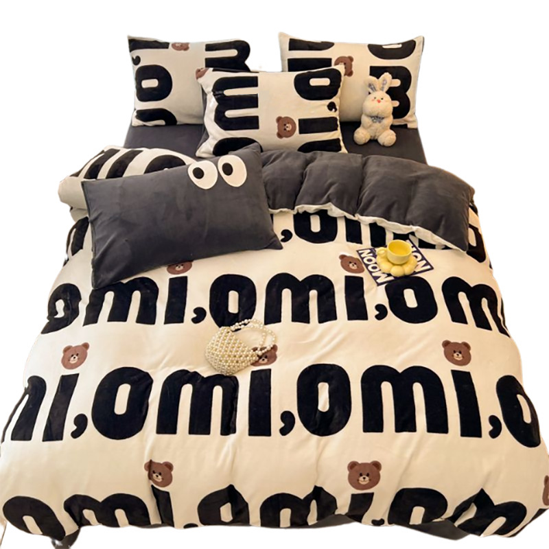 Juego de cuatro piezas de lana de leche gruesa de invierno 2024 nuevo juego de sábanas de tres piezas de lana de coral de doble cara más terciopelo