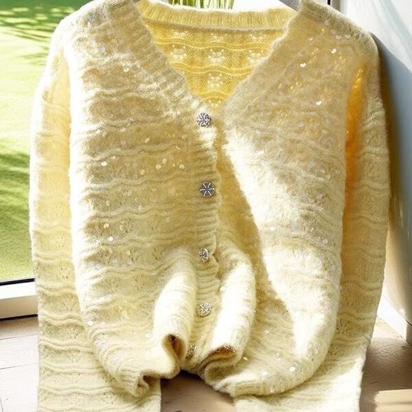 High-quality Chanel-style early spring sequined short sweater jacket for women, loose fit, new Japanese-style sweet outerwear, knitted cardigan High-quality Chanel-style early spring sequined short sweater jacket for women, loose fit, new Japanese-style sweet outerwear, knitted cardigan