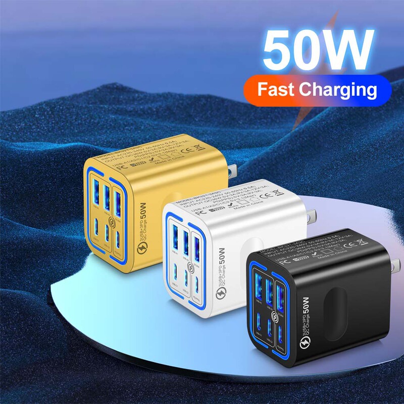 Cross-border 6-port multi-interface fast charging mobile phone PD30W charging head type-c PD port European and American British gauge speed dispenser Cross-border 6-port multi-interface fast charging mobile phone PD30W charging head type-c PD port European and American British gauge speed dispenser