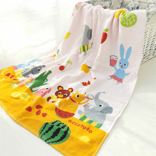 新款出口日本原单 毛巾浴巾套装 纯棉纱布无捻纱卡通小动物婴儿童