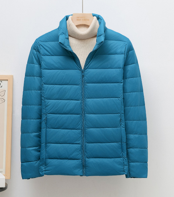 Lake blue women's stand collar