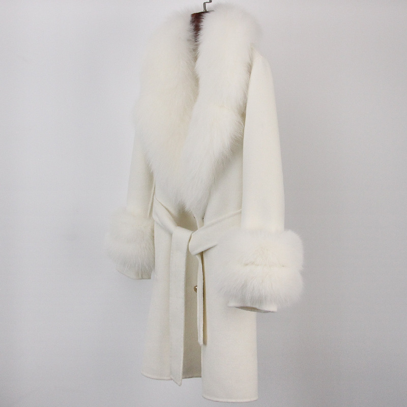 Abbigliamento da donna Cappotto in cashmere double face con pelliccia per donna Autunno e inverno Colletto da completo Caldo e sottile Cappotto in lana di alta qualità per donna_voghion.com