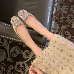 【蘇茵茵同款】紐約晚宴_冰花水鑽方扣淺口平底單鞋女婚鞋通勤鞋
