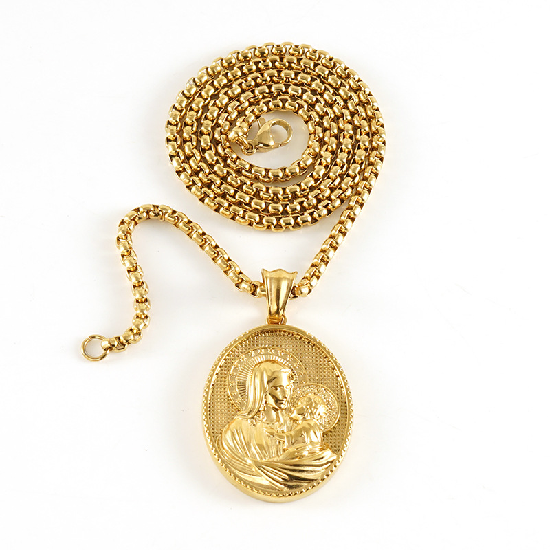 Nueva moda collar de acero inoxidable transfronterizo europeo y americano personalidad religiosa carácter titanio acero 18K colgante joyería al por mayor