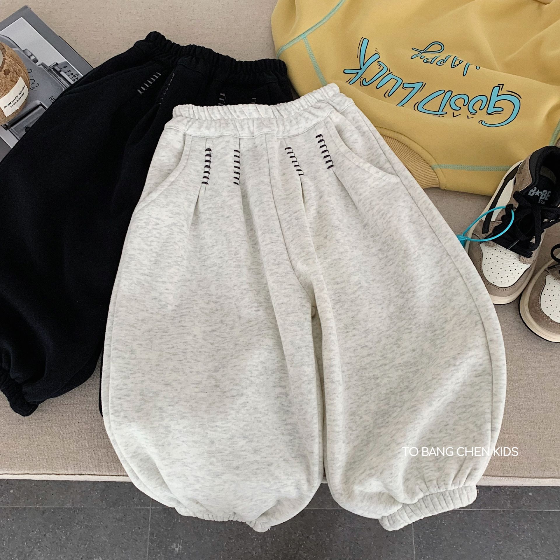 邦诚儿童运动卫裤2025冬季新款男女童加绒宽松长裤宝宝束脚裤长裤