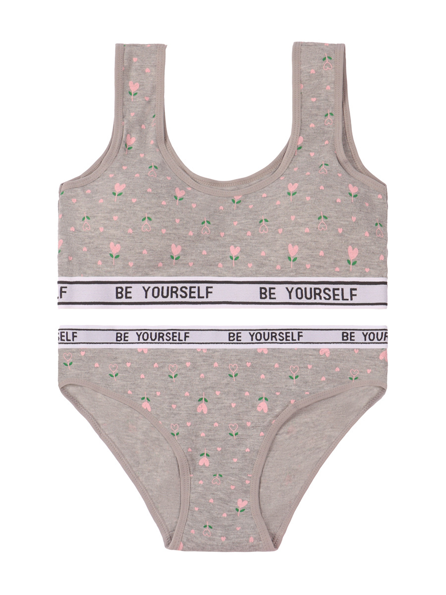 Impresión linda niña ropa interior niña período de desarrollo sujetador algodón deporte a prueba de golpes chaleco de copa fija traje de bragas