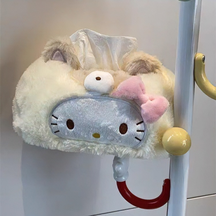 Cute kitty cream yellow plush tissue box for home use in the living room, bathroom, or car