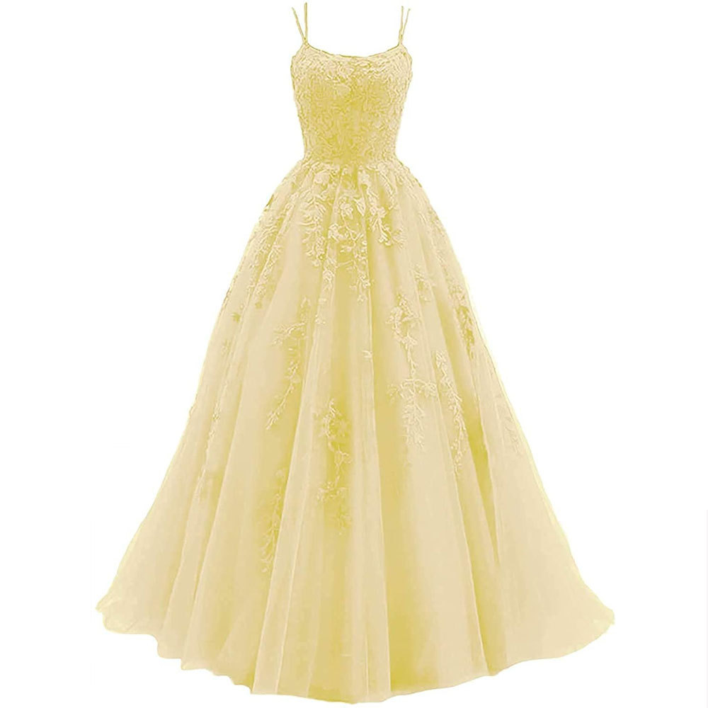Amazon Comercio exterior espaguetis Correa baile vestido de noche largo tul encaje apliques vestido de fiesta de las mujeres image 15
