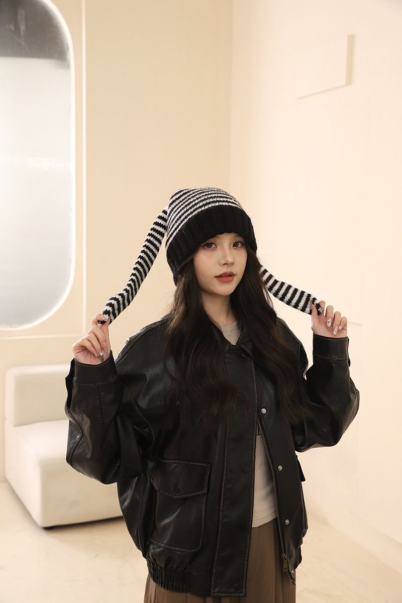 Corée du Sud Chine-Chic Marque Mignon Oreille De Lapin Tricoté Rayé Pull Laine Enfants y2k Shopping Mode Chaud Froid Chapeau_voghion.com