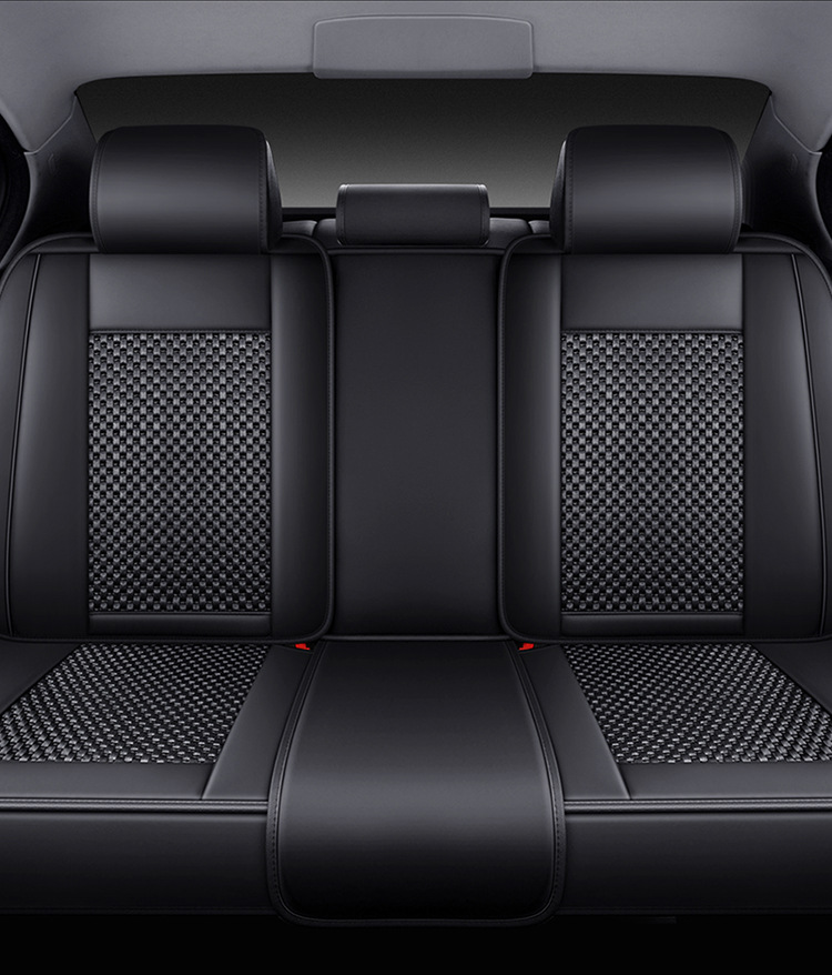 Cross-Border Manufacturer Direct Sales New All-Encompassing Rhombus Leather Ice Silk Car Seat Cushion Four-Season Universal Breathable Five-Seat Seat Cushion