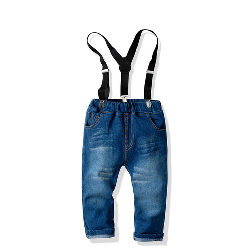 Cross-border boy baby long-sleeved collarless shirt denim overalls suit children's banquet dress formal outfit