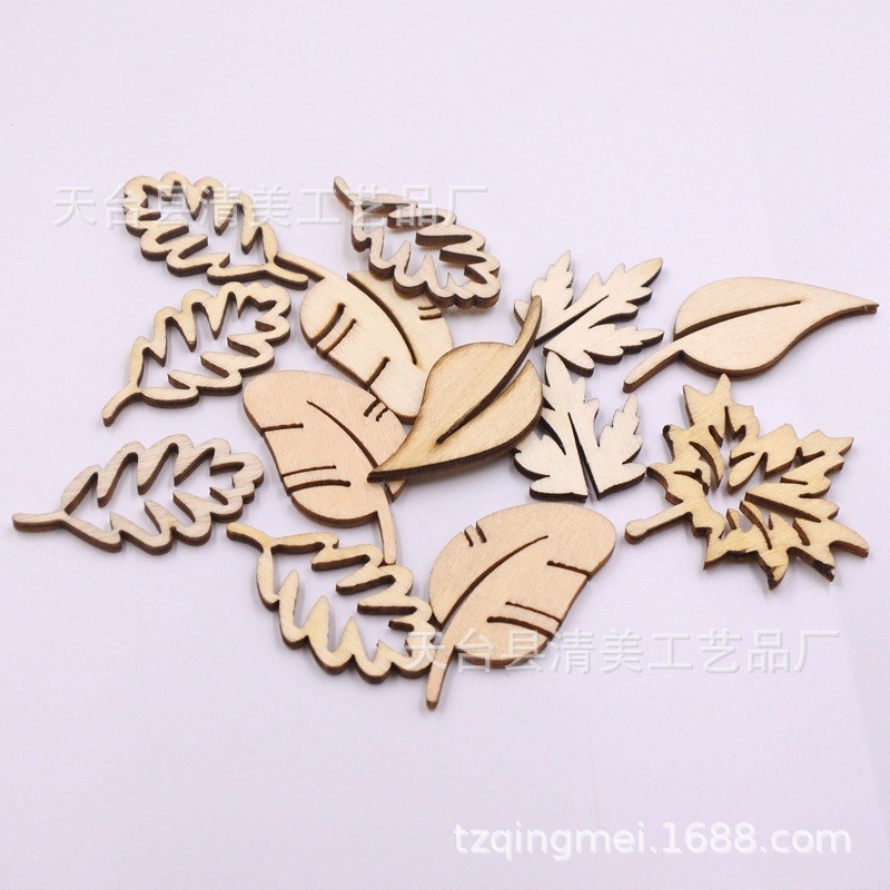 DIY una variedad de adornos de mezcla de madera en forma de hoja de árbol con forma de botón de madera 50 piezas por paquete