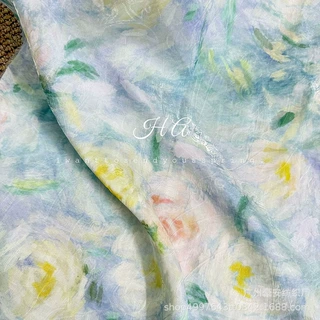 2026新紫色油画玫瑰晕染印花提花面料时装女装大肠圈发饰汉服布料