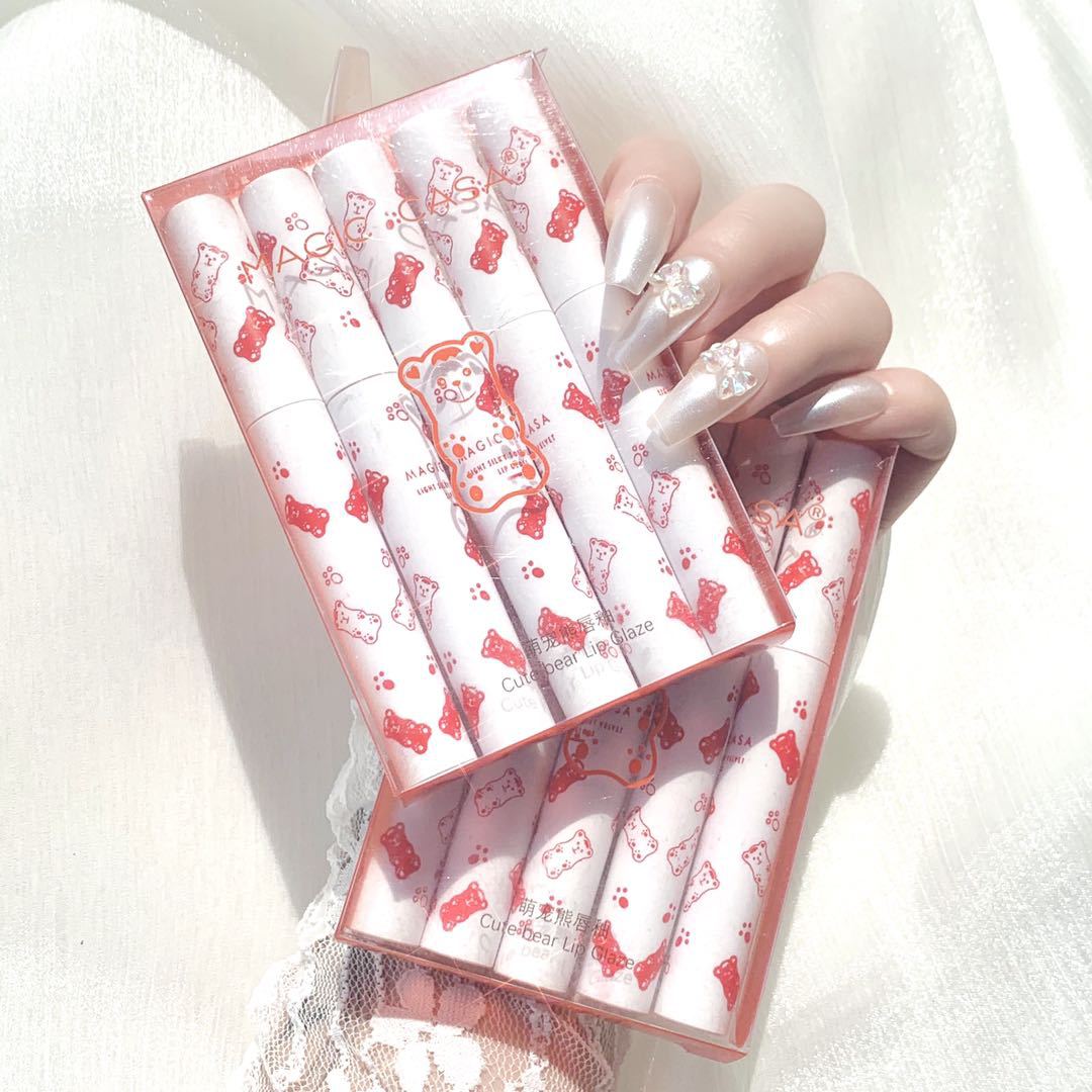 MAGIC CASA五支装萌宠熊唇釉套装哑光丝绒唇泥不易掉色跨境代发|ru