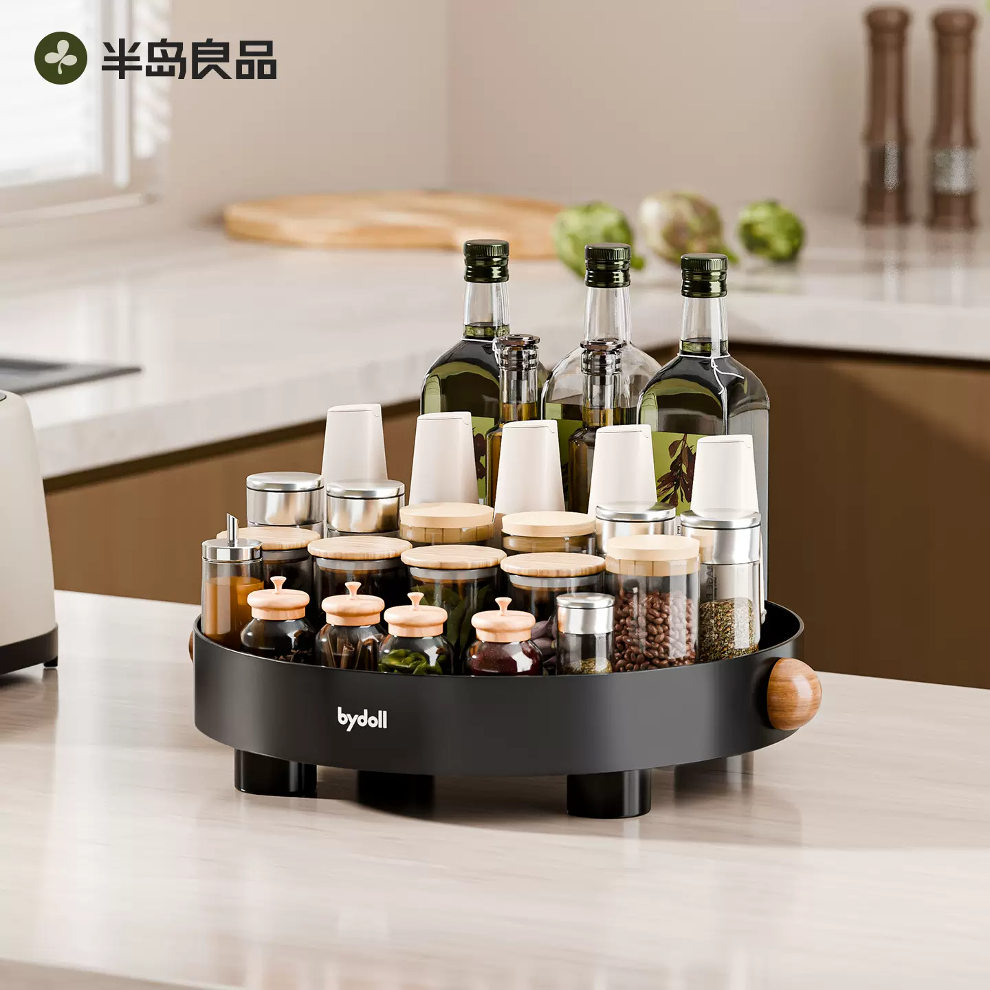 厨房台面收纳盒调味料批发家用零食水果摆放托盘多功能旋转置物架