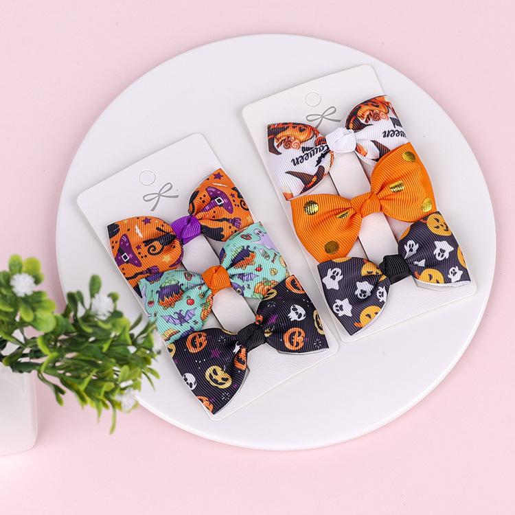 13g Weight Hair Accessories Classification Halloween Festival Bow Knot Pattern Kid'S Gender Fashion Style Halloween Children's Bow Hairpin Three-piece Set Wholesale Nihaojewelry 6