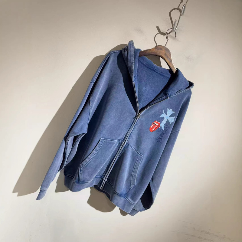 Tongue X Chrome Hearts Zip-Up Hoodie New Style High-Quality Graffiti Sweatshirt