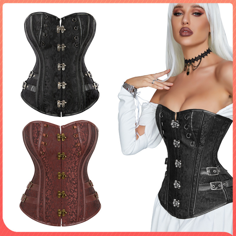 Amazon Corset Gothic European and American Retro Steampunk Heavy Metal Leather Decorated Corset