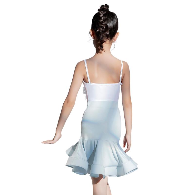 バチカン子供ラテンダンス服 2025 新しい夏の女の子の練習パフォーマンス服インターネット有名人サスペンダーダンス服|undefined
