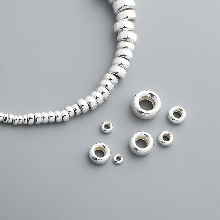 S925 Sterling Silver Blister Beads DIY Handmade Rope Accessories Bubble Beads Handstring Material Wheel Beads Flat Beads