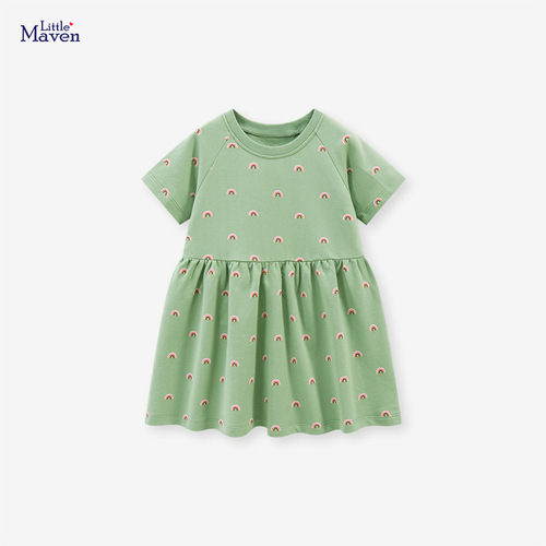 Little maven European and American style rainbow girls' dress summer princess dress short-sleeved cotton children's dress