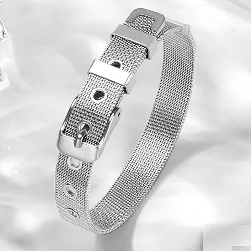 Titanium Steel Bracelet for Women, Simple and Non-Fading, Mesh Strap Bracelet, Light Luxury and High-End Feel, Men's Stainless Steel Bracelet Jewelry