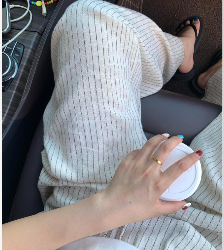 Quần culottes nữ ống rộng vải lanh pha cotton sọc kẻ eo cao dáng suông mùa hè — sọc chi tiết 3