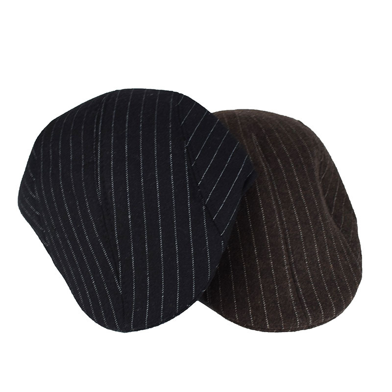 Men's Retro British Style Stripe Curved Eaves Beret Hat display picture 2