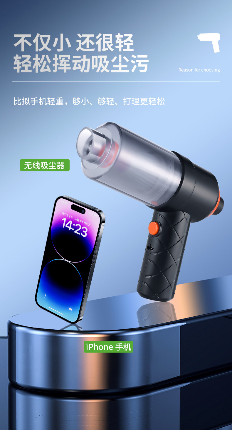 New Cross-Border Model of Car-Mounted Wireless Vacuum Cleaner with Blowing and Suction Functions, High Suction Power, High Power, Portable Handheld Household Dust Blower