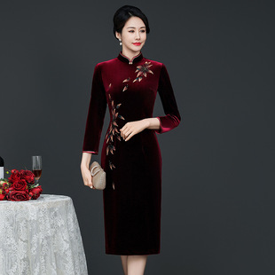 Golden Velvet Skirt New High-end Mother-in-law Wedding Dress Young Fashion Mother Dress Wedding Dress dress Autumn