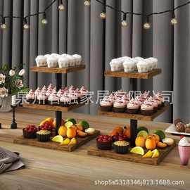 跨境铁木多层收纳架蛋糕甜点摆台装饰派对下午茶水果展示架甜品台