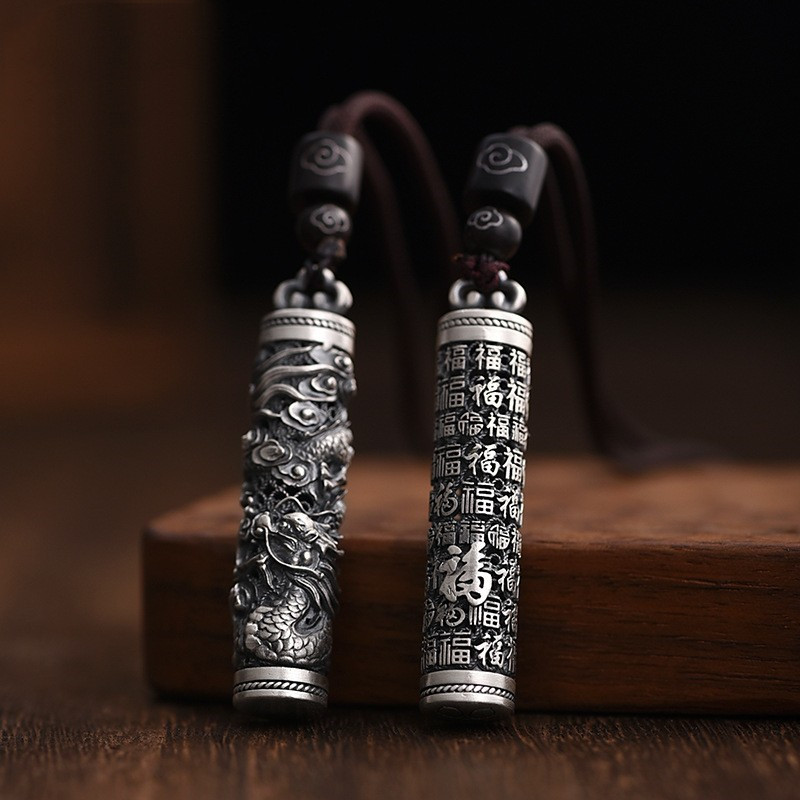 Lotai old silver maker 999 sterling silver Zodiac dragon pendant men and women ethnic style ancient French fu character necklace pendant