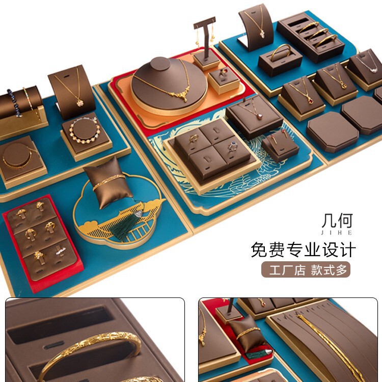 Jewelry Display Stand Gold-Plated Silver Display Props Bracelet Bangle Ring Pendant Tray Chinese Style Table Setting