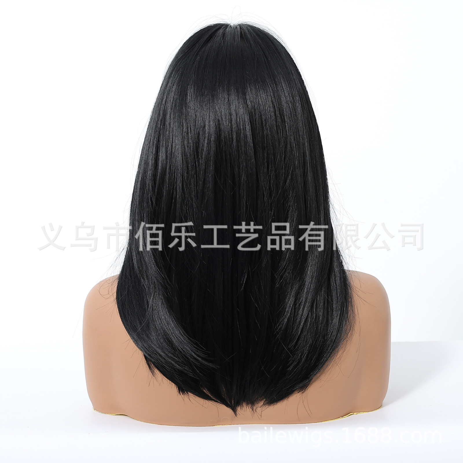 Perucas negras 16 pulgadas franjas de ocho capas de cabello recto europeo y americano venta caliente al por mayor wig