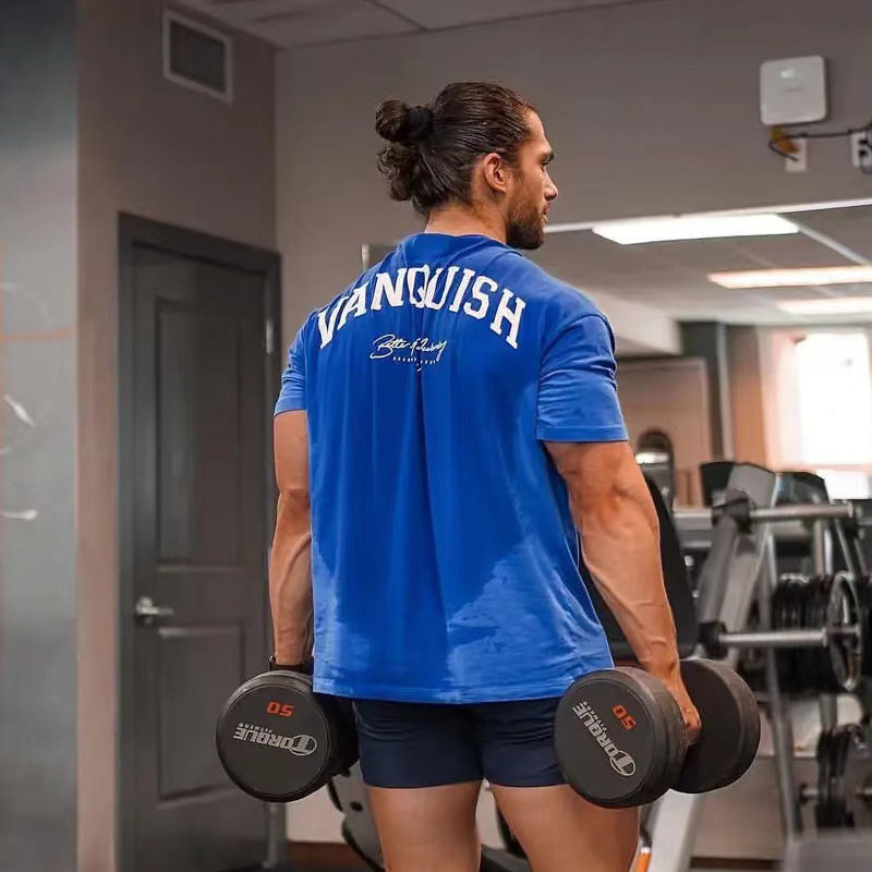 Pánské tričko VANQUISH oversized, čistě bavlněné tričko s kulatým výstřihem a krátkým rukávem, běžecké, tréninkové, ležérní_voghion.com