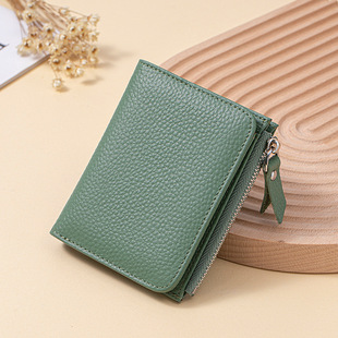 2025 Short Wallet Women's Genuine Leather Ultra-Thin Wallet Card Holder High-End First-Layer Cowhide Wallet Japanese Cross-Border
