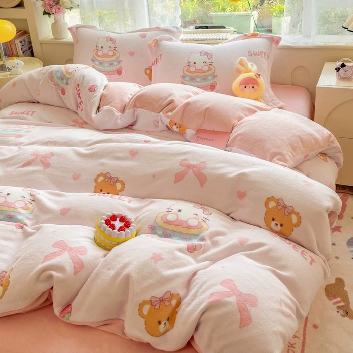 Demi-season velvet warm jeans, children's set, fleece fitted sheet, keep warm fleece duvet cover, 4 piece set, 3 piece set
