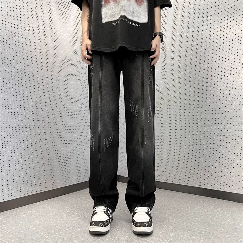 Черные летние джинсы, брюки, oversize, свободный прямой силуэт