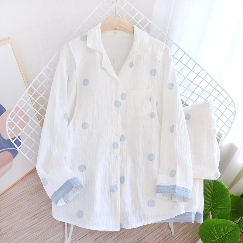 LYZ青色波点混色-クレープ月子服