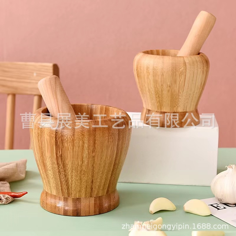 Garlic pitcher Garlic puree Garlic Press Manual Household Bamboo Masher Big Ginger Grinding Pot Grinding Garlic Spoons