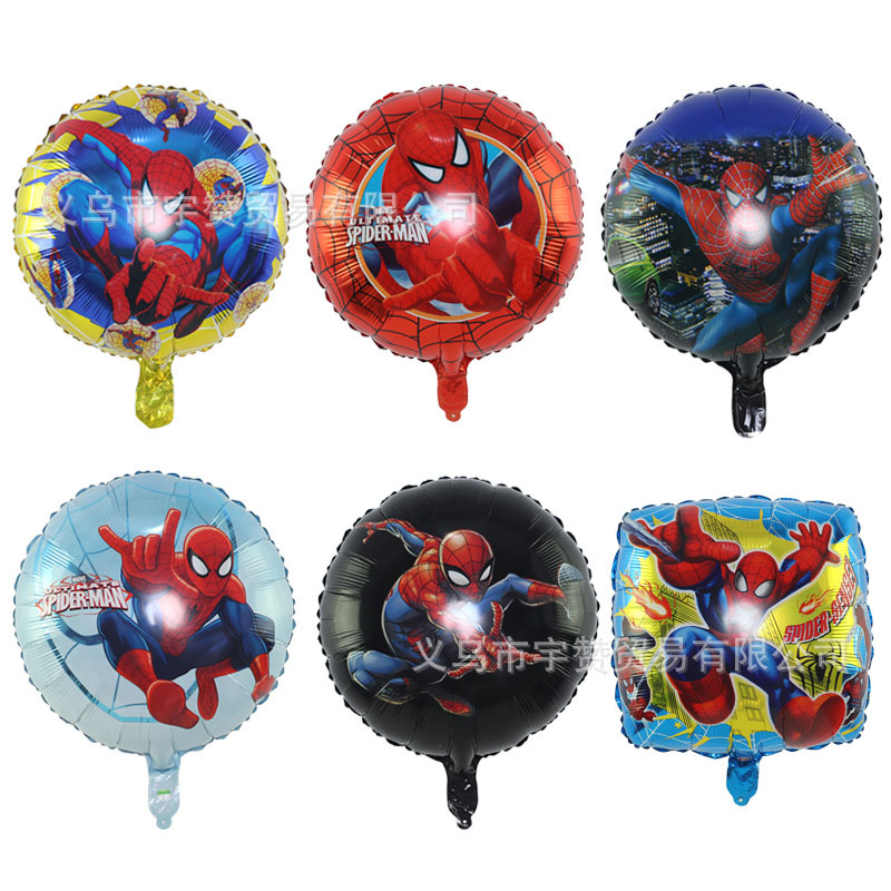Nuevo globo decorativo de aluminio con diseño de Spider-Man de 18 pulgadas, globo redondo de aluminio con diseño de Spider-Man, venta al por mayor.