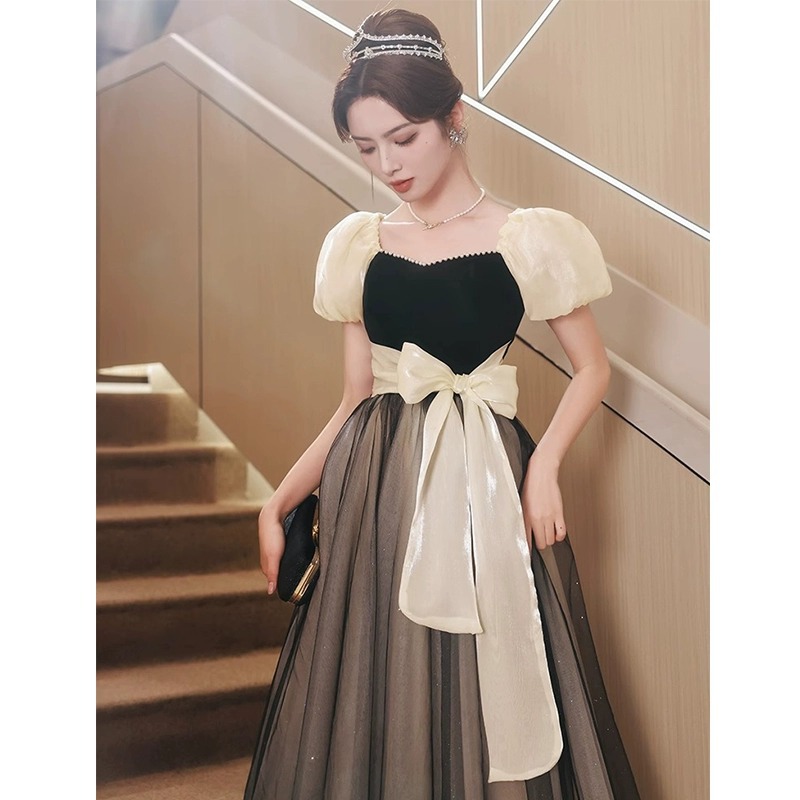 Vestido de noche negro para mujer, nuevo estilo 2026, de alta gama, lujo, nicho, para estudiantes, ceremonia de mayor edad, fiesta de graduación, princesa huida