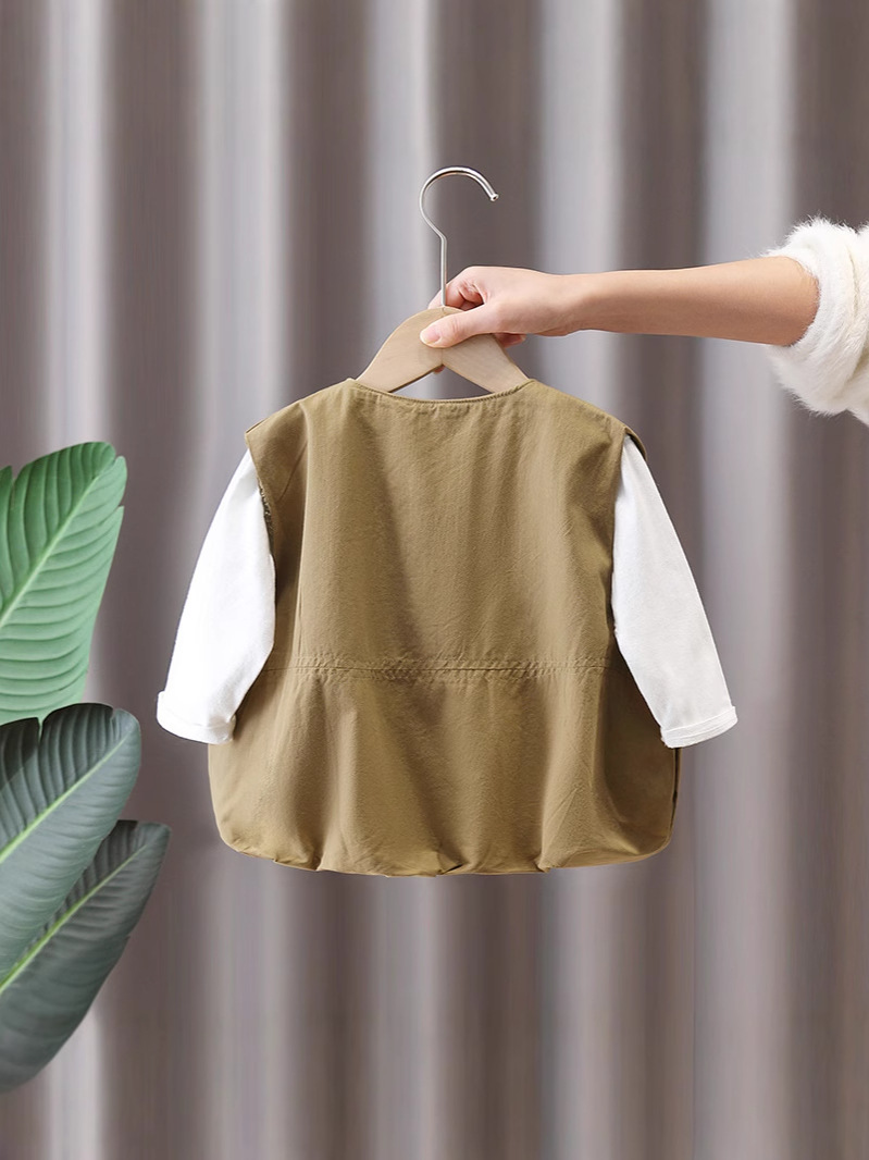 Chaleco para Niños 7644, Estilo Primavera-Otoño, Chaqueta sin Mangas Color Caqui, Chaleco Moderno de Moda Primavera, Nuevo Modelo 2026