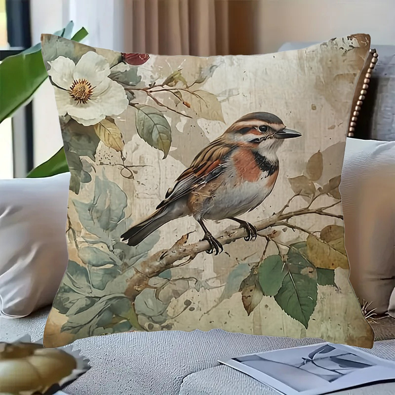 Funda de almohada de la serie de flores y pájaros retro transfronteriza, funda decorativa de cojín de sofá de sala de estar, funda de cojín de cabecera de dormitorio sin núcleo