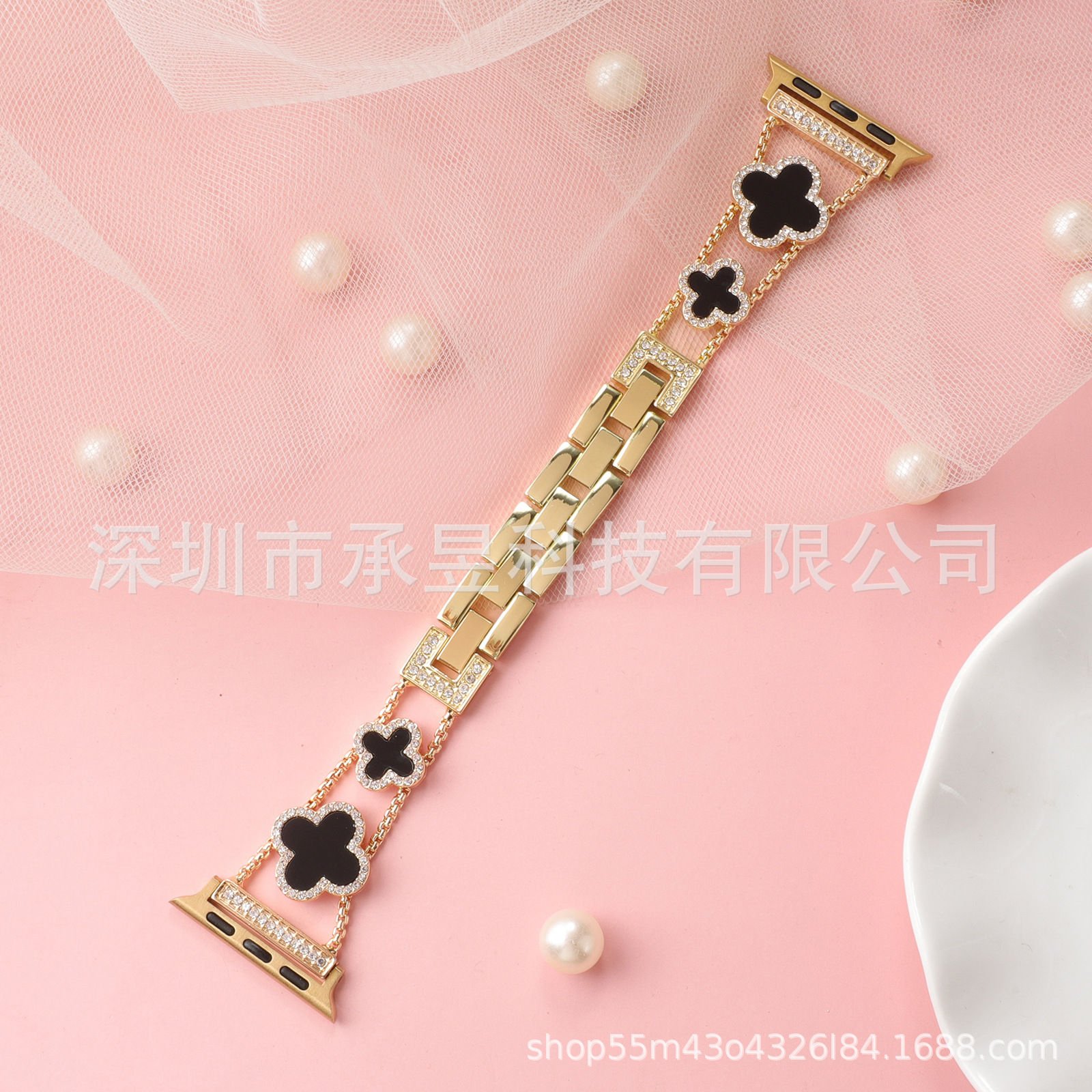 Adecuado para la manzana de cuatro Hojas de Trébol de metal correa de reloj de manzana watch7/SE/6/5/4/32 diamante incrustado cadena de reloj