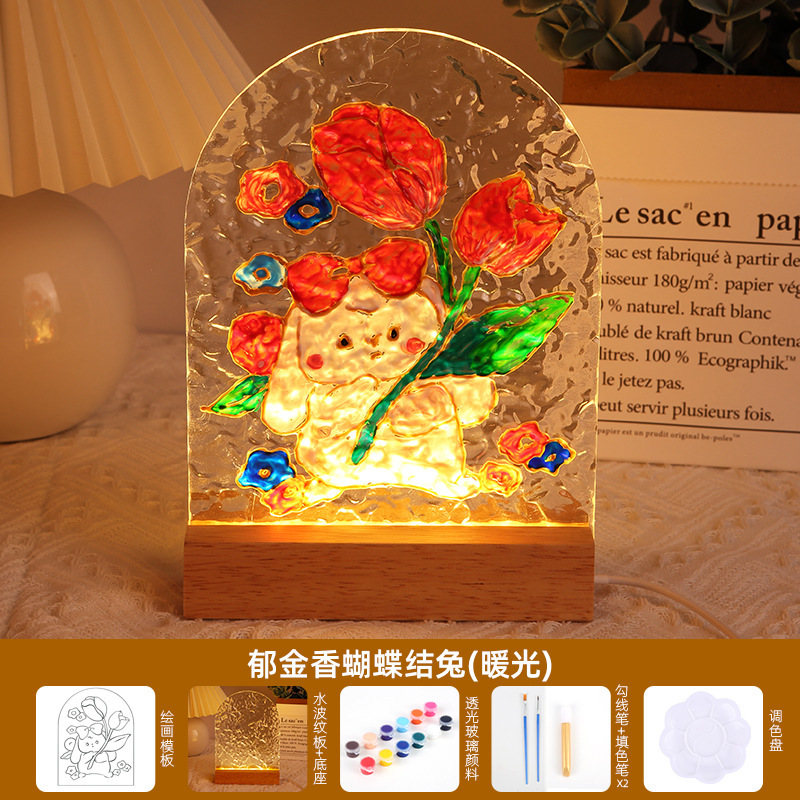 チューリップガラス絵画ナイトライト手作りDIY絵画材料パック水波紋アクリル板中秋節ギフト|undefined